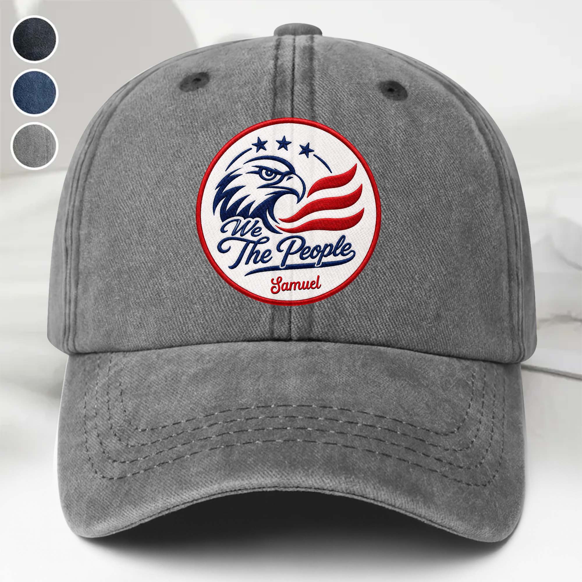Personalized Washed Denim Cap Custom Name American Eagle Gift