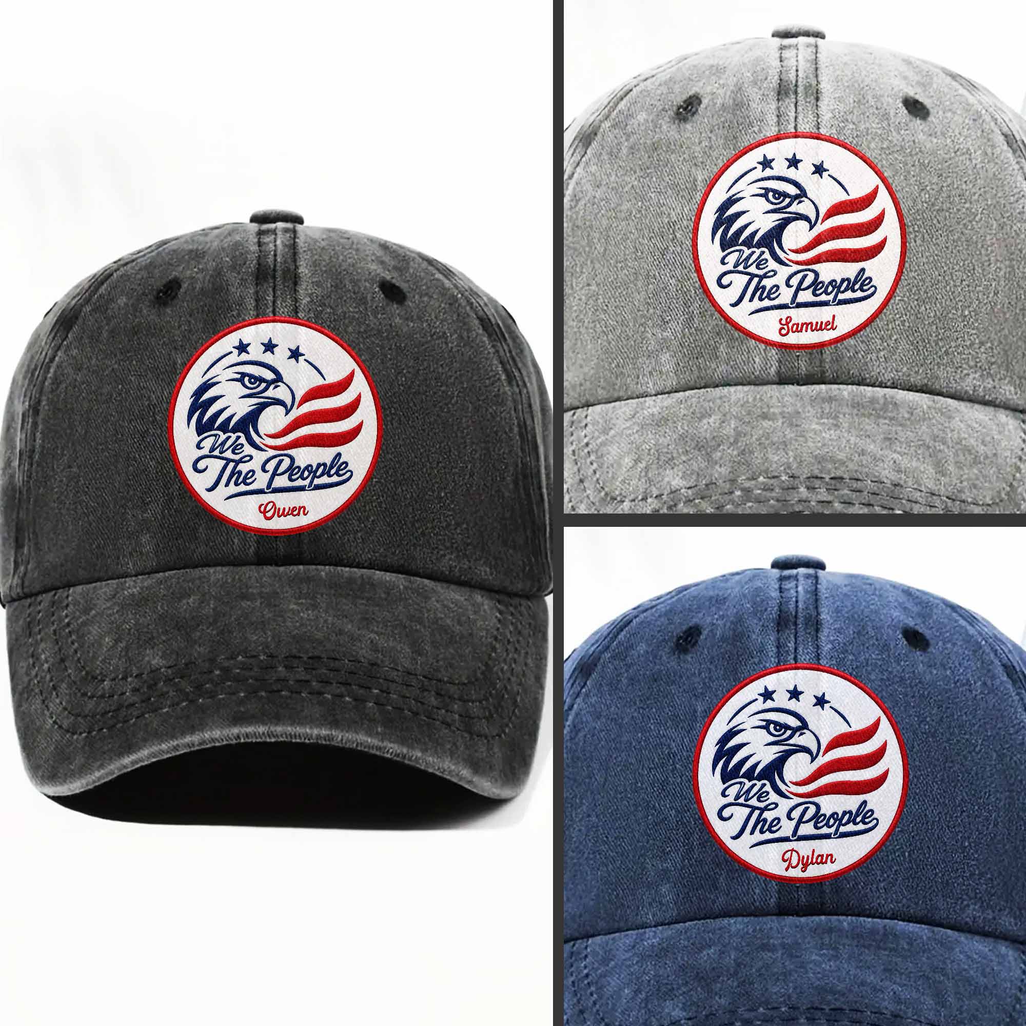 Personalized Washed Denim Cap Custom Name American Eagle Gift