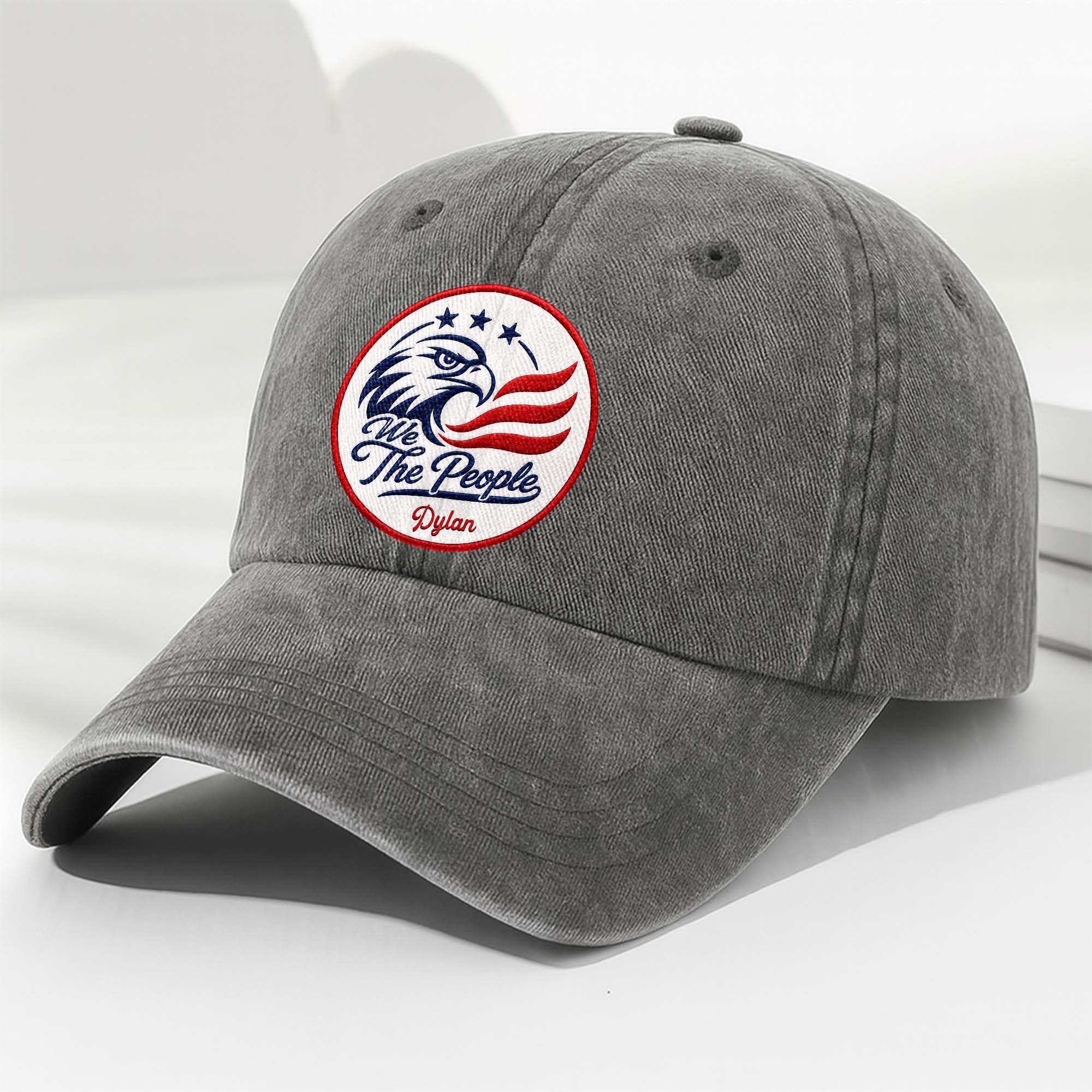 Personalized Washed Denim Cap Custom Name American Eagle Gift