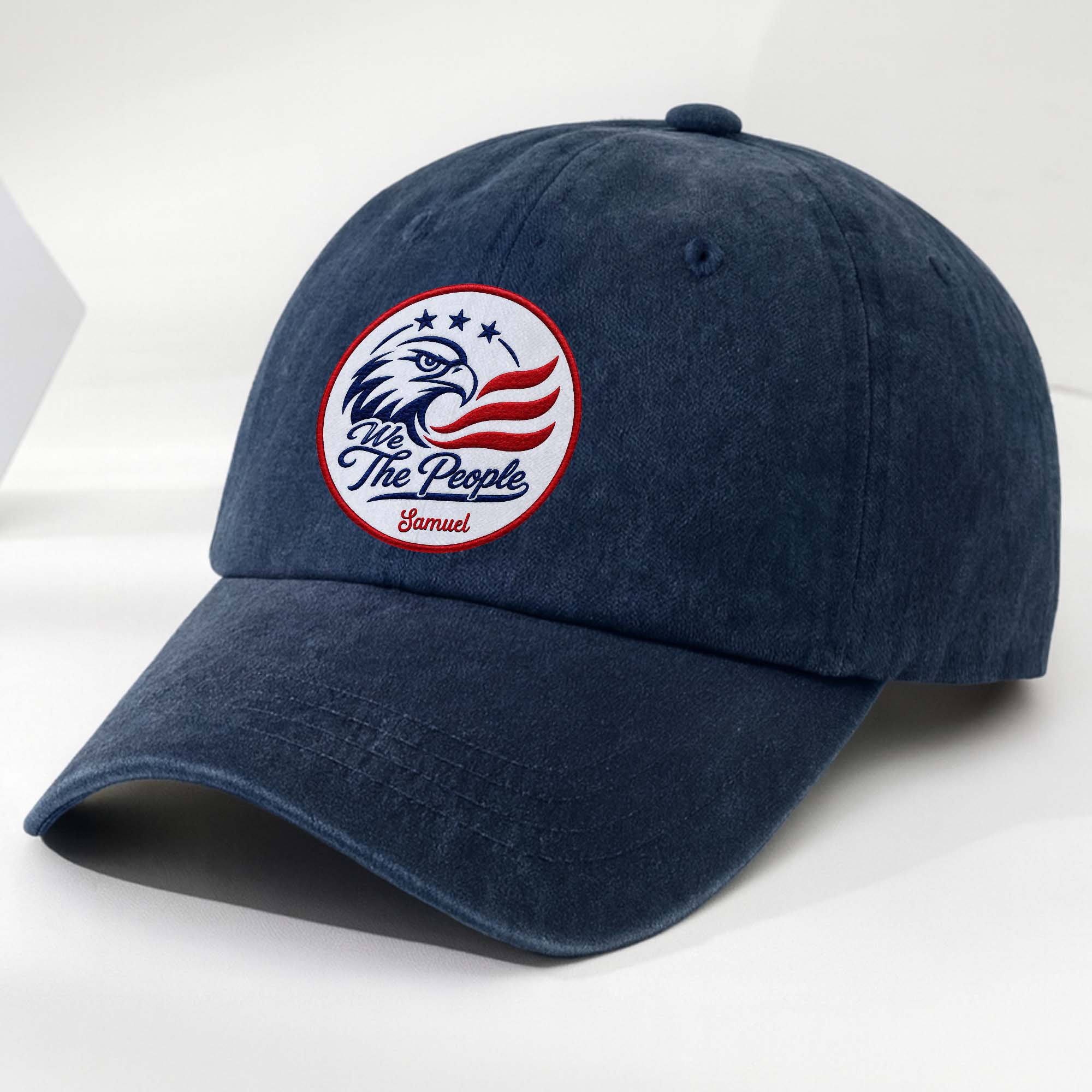 Personalized Washed Denim Cap Custom Name American Eagle Gift