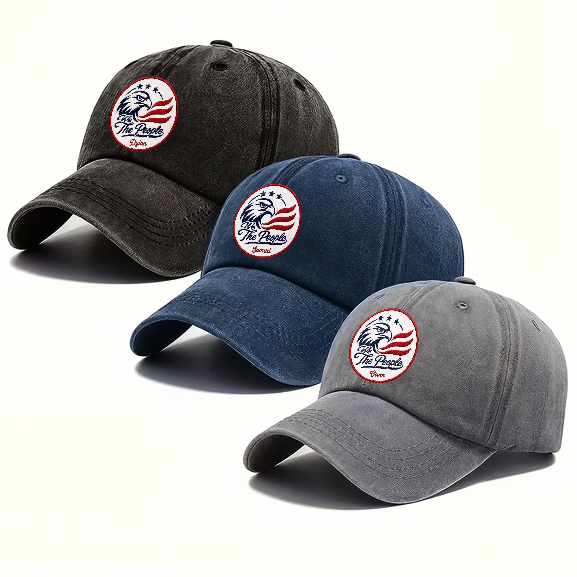 Personalized Washed Denim Cap Custom Name American Eagle Gift