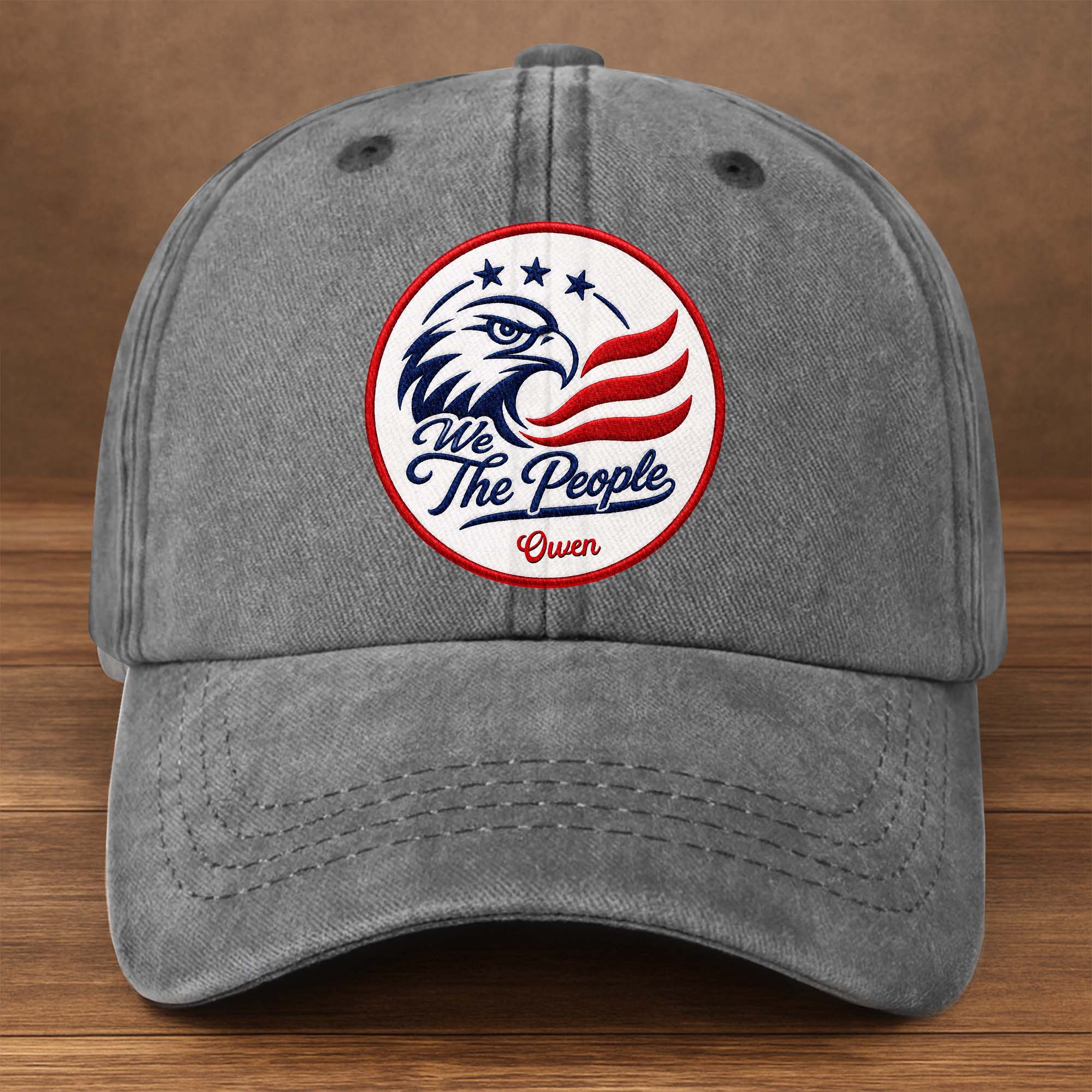 Personalized Washed Denim Cap Custom Name American Eagle Gift