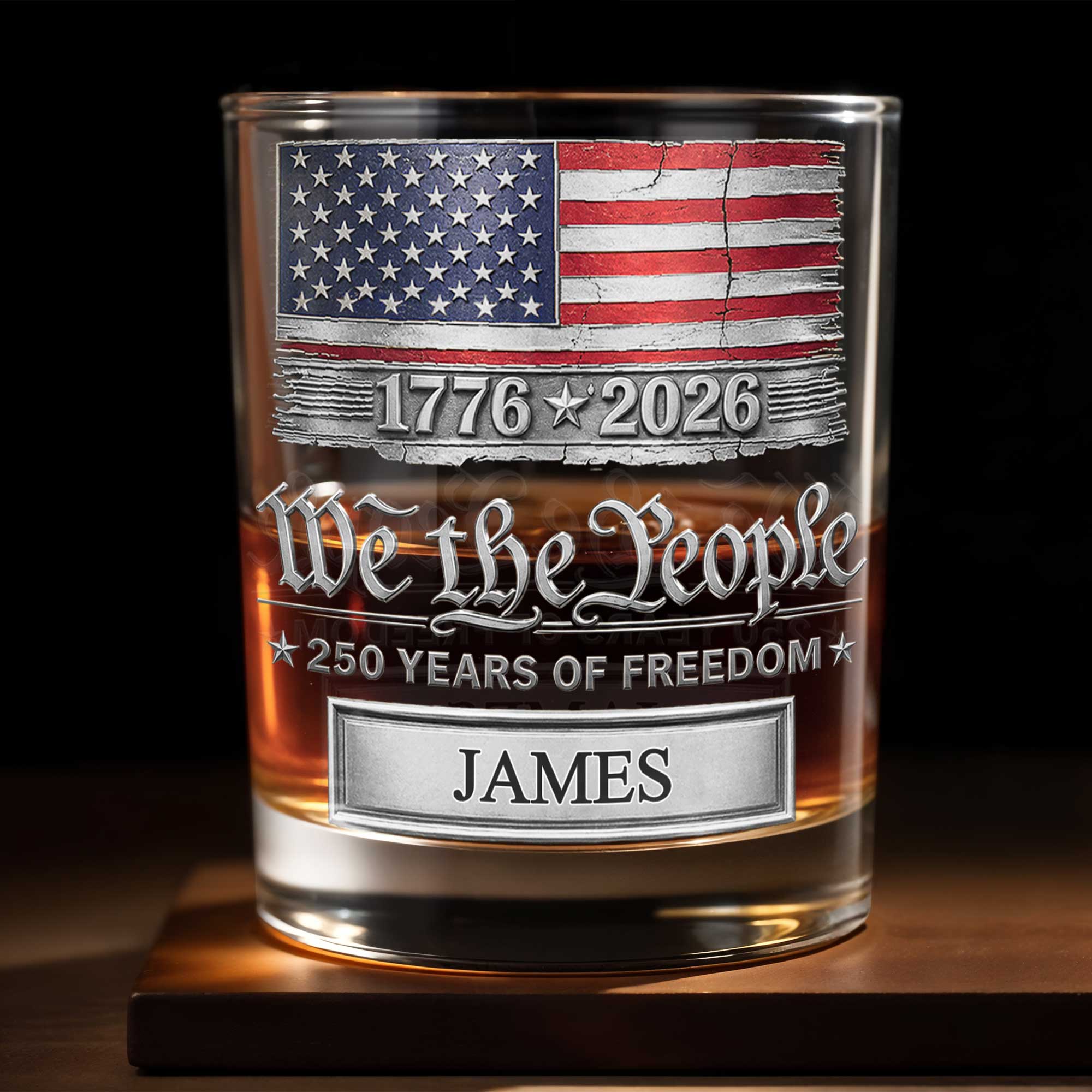 Personalized American Flag Whiskey Glass Custom Name Gift for Dad