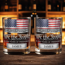 Load image into Gallery viewer, Personalized American Flag Whiskey Glass Custom Name Gift for Dad

