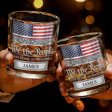 Load image into Gallery viewer, Personalized American Flag Whiskey Glass Custom Name Gift for Dad
