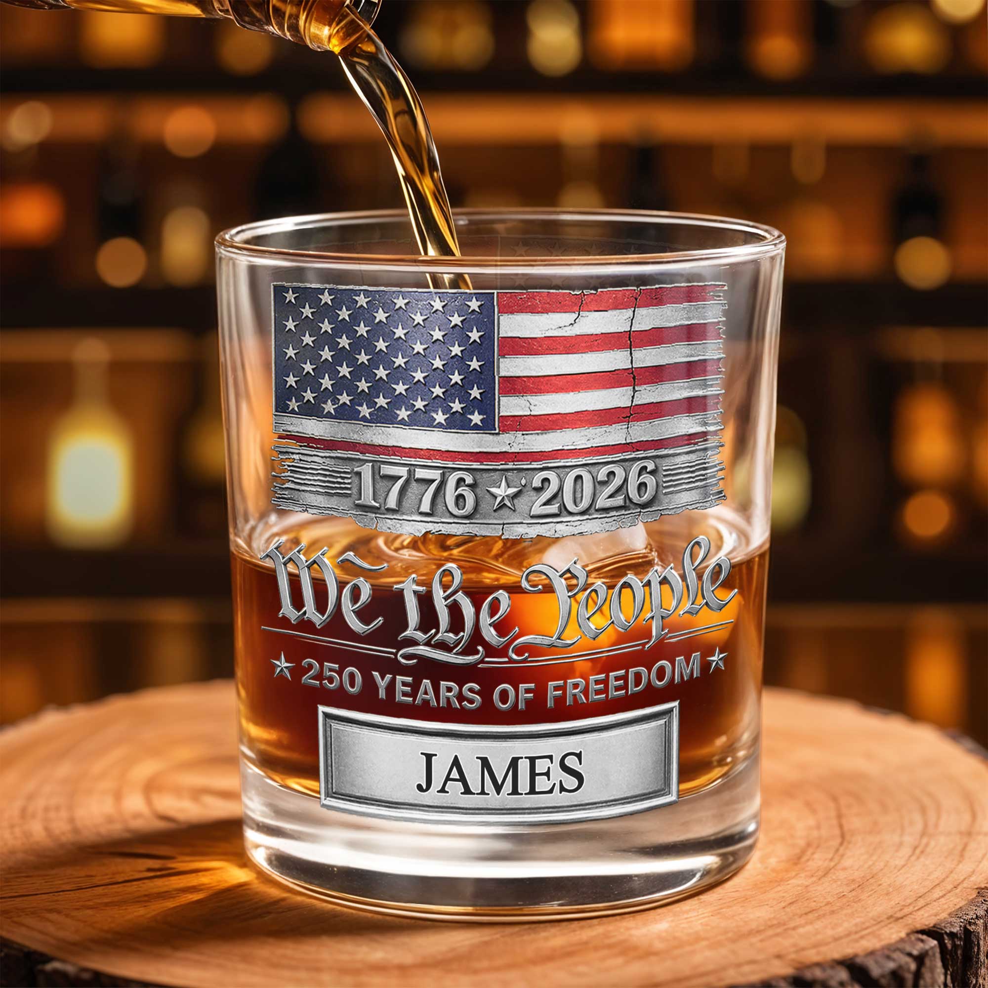 Personalized American Flag Whiskey Glass Custom Name Gift for Dad
