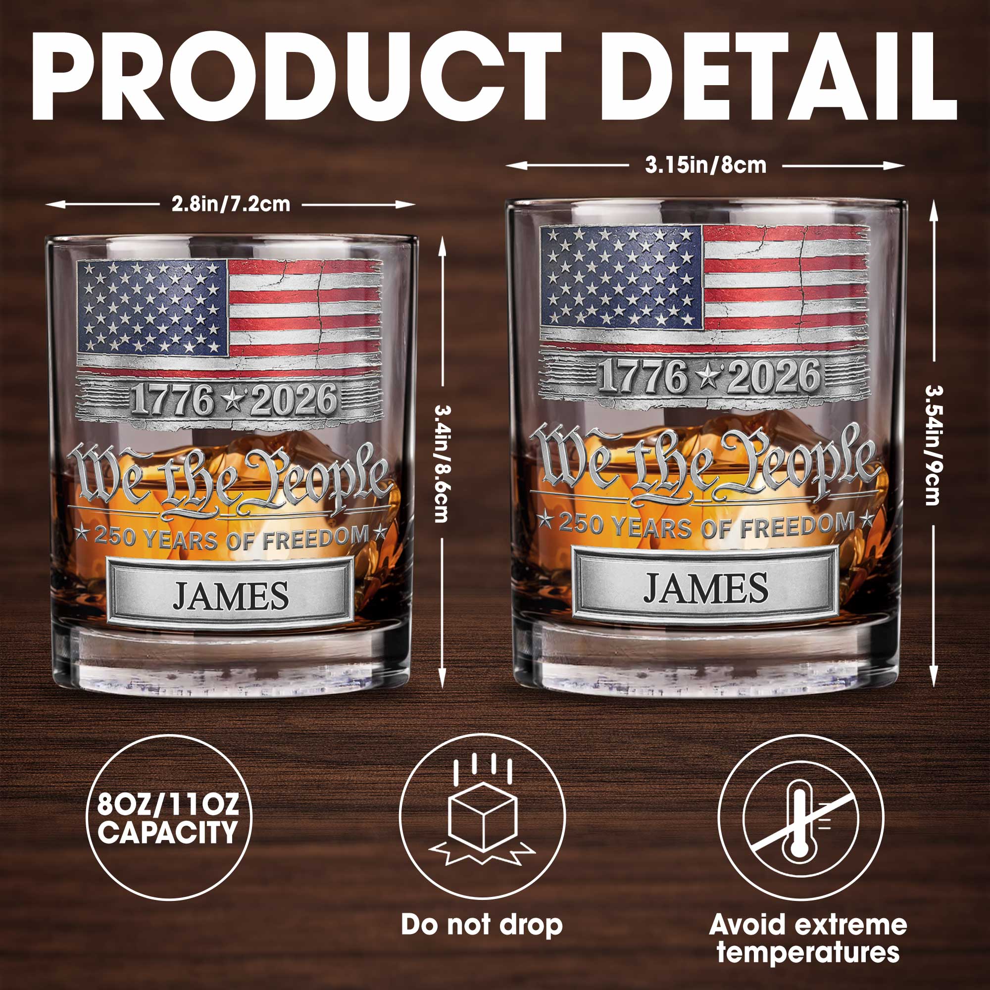 Personalized American Flag Whiskey Glass Custom Name Gift for Dad
