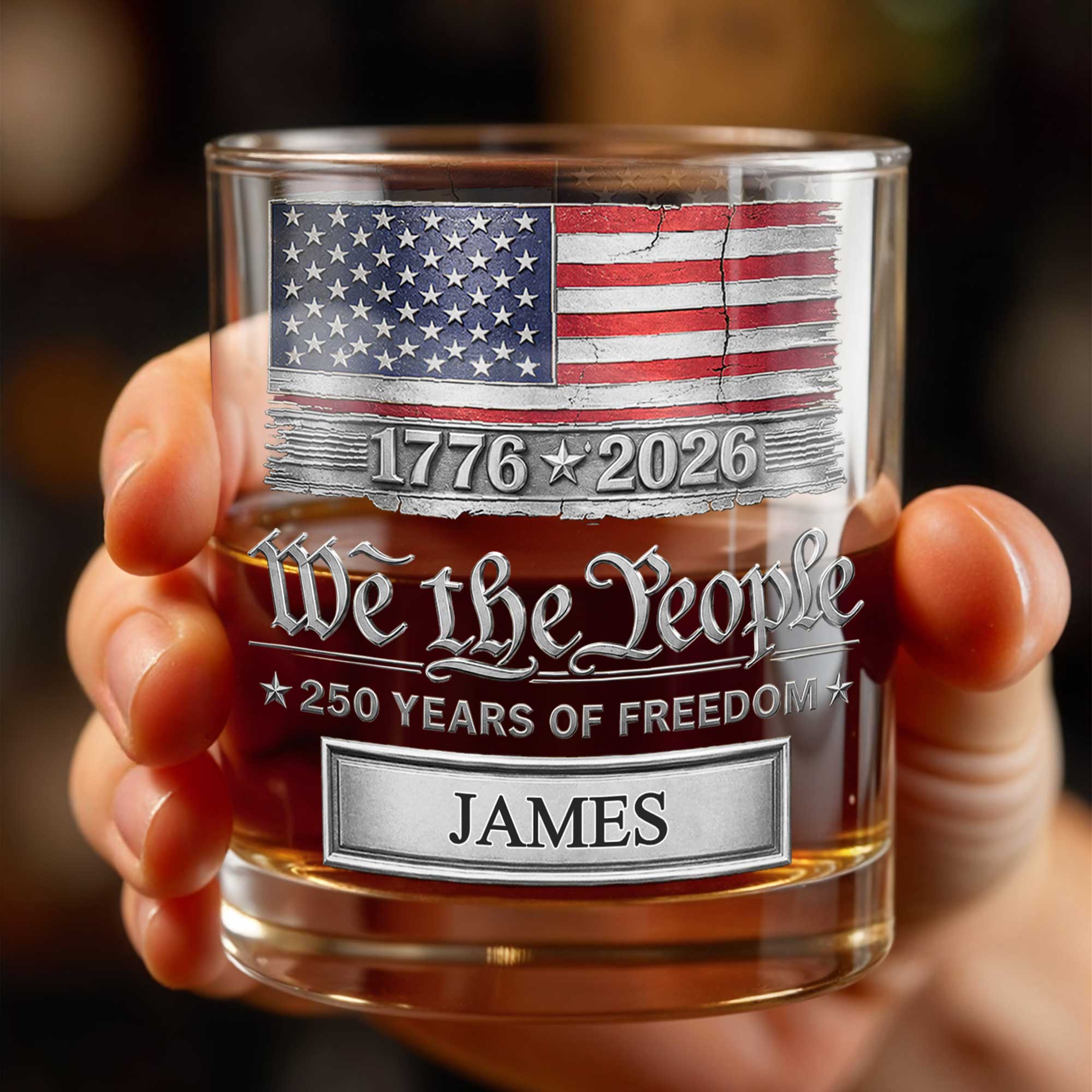 Personalized American Flag Whiskey Glass Custom Name Gift for Dad
