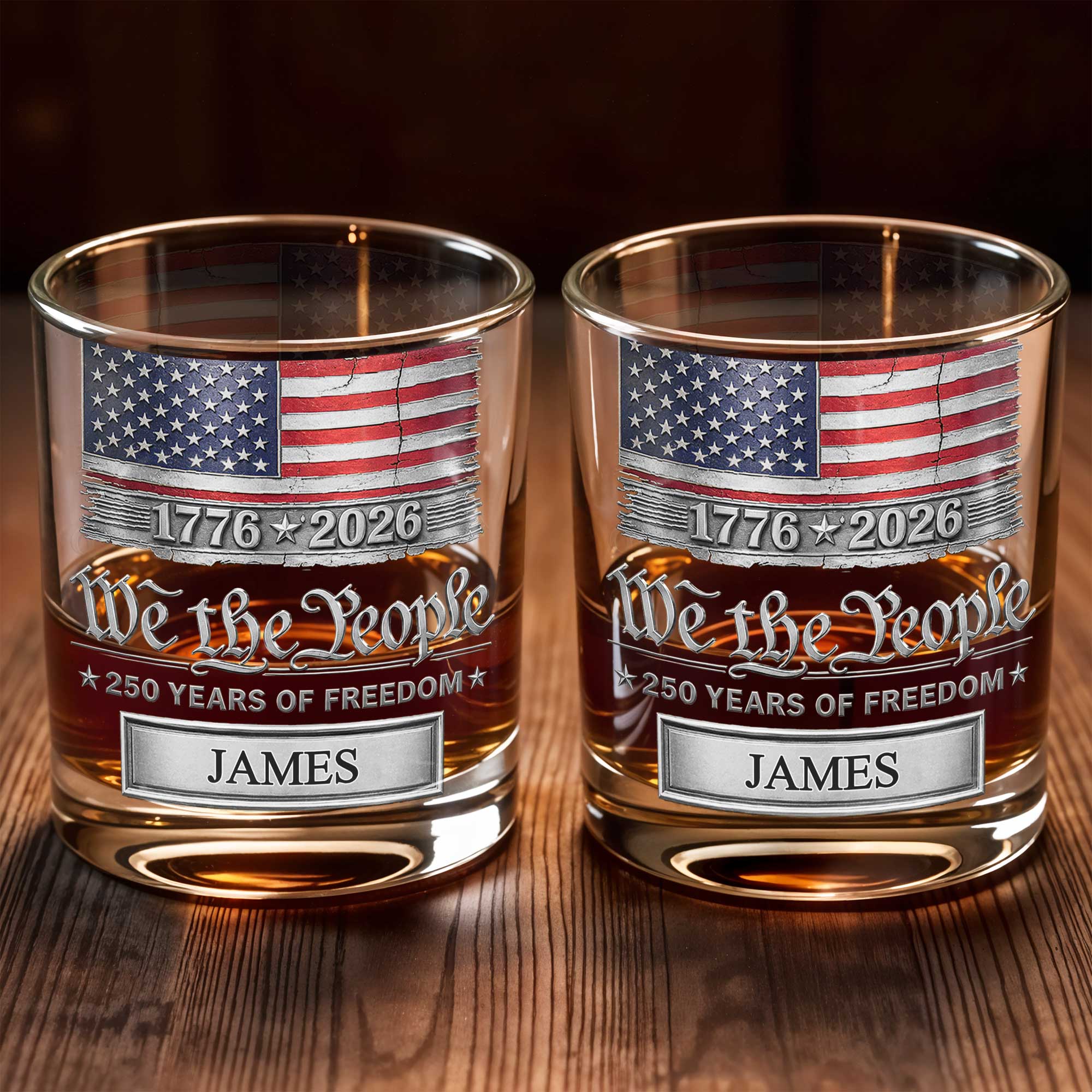 Personalized American Flag Whiskey Glass Custom Name Gift for Dad