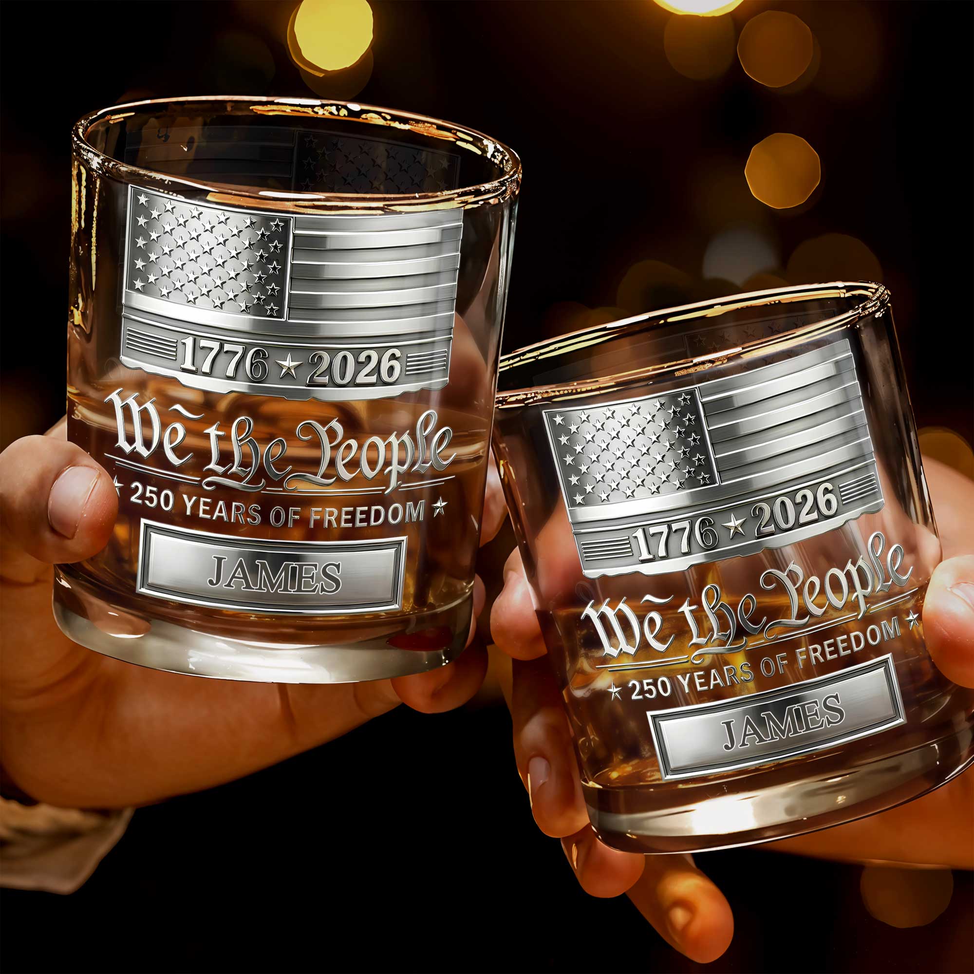 Personalized Custom Whiskey Glass American Flag Gift for Dad