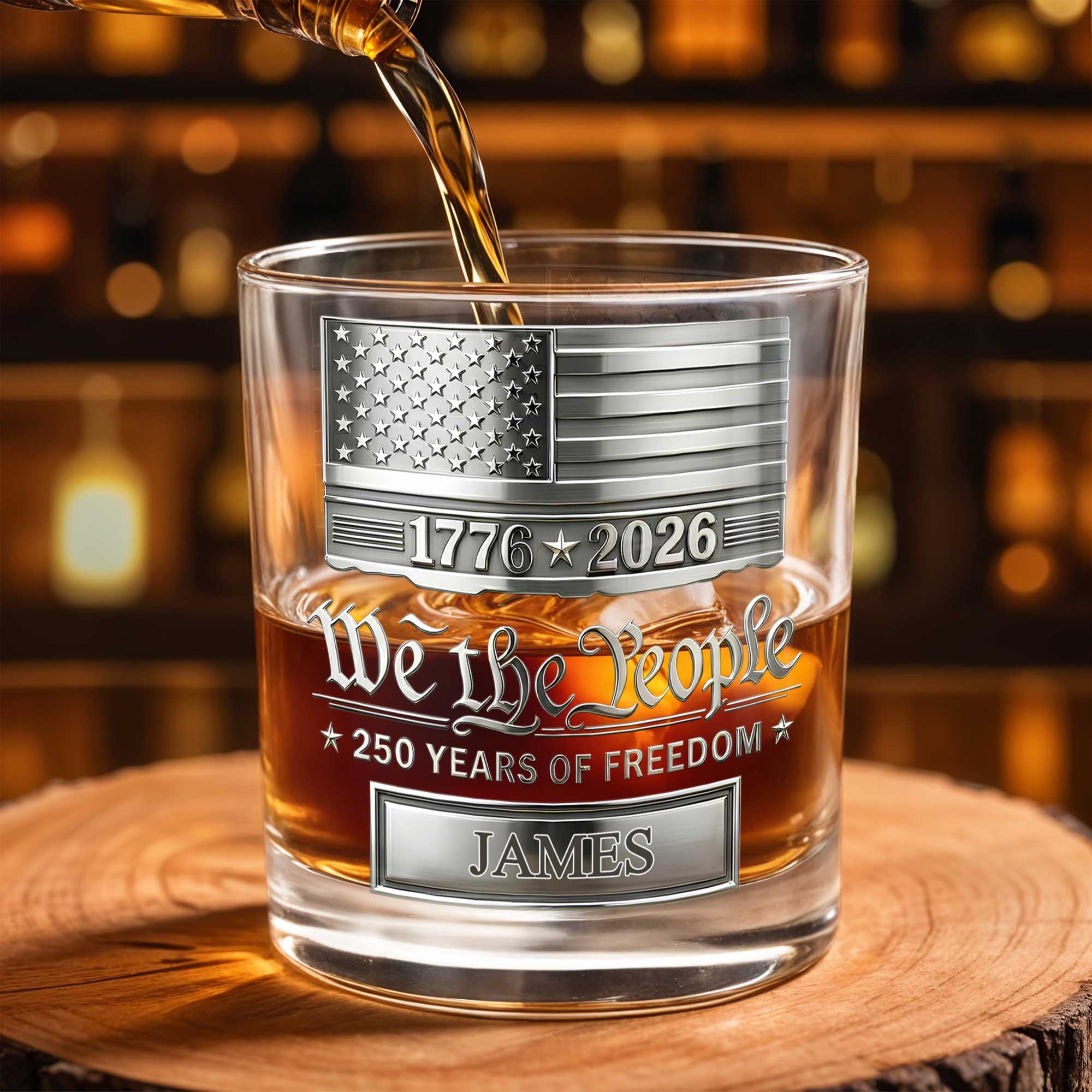 Personalized Custom Whiskey Glass American Flag Gift for Dad