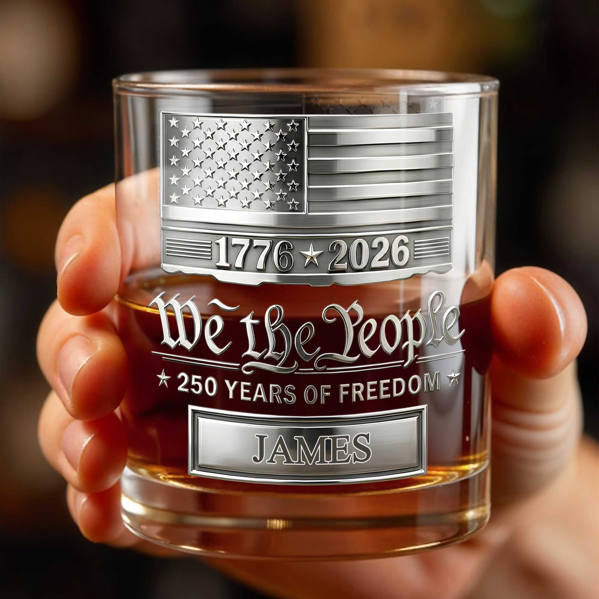 Personalized Custom Whiskey Glass American Flag Gift for Dad