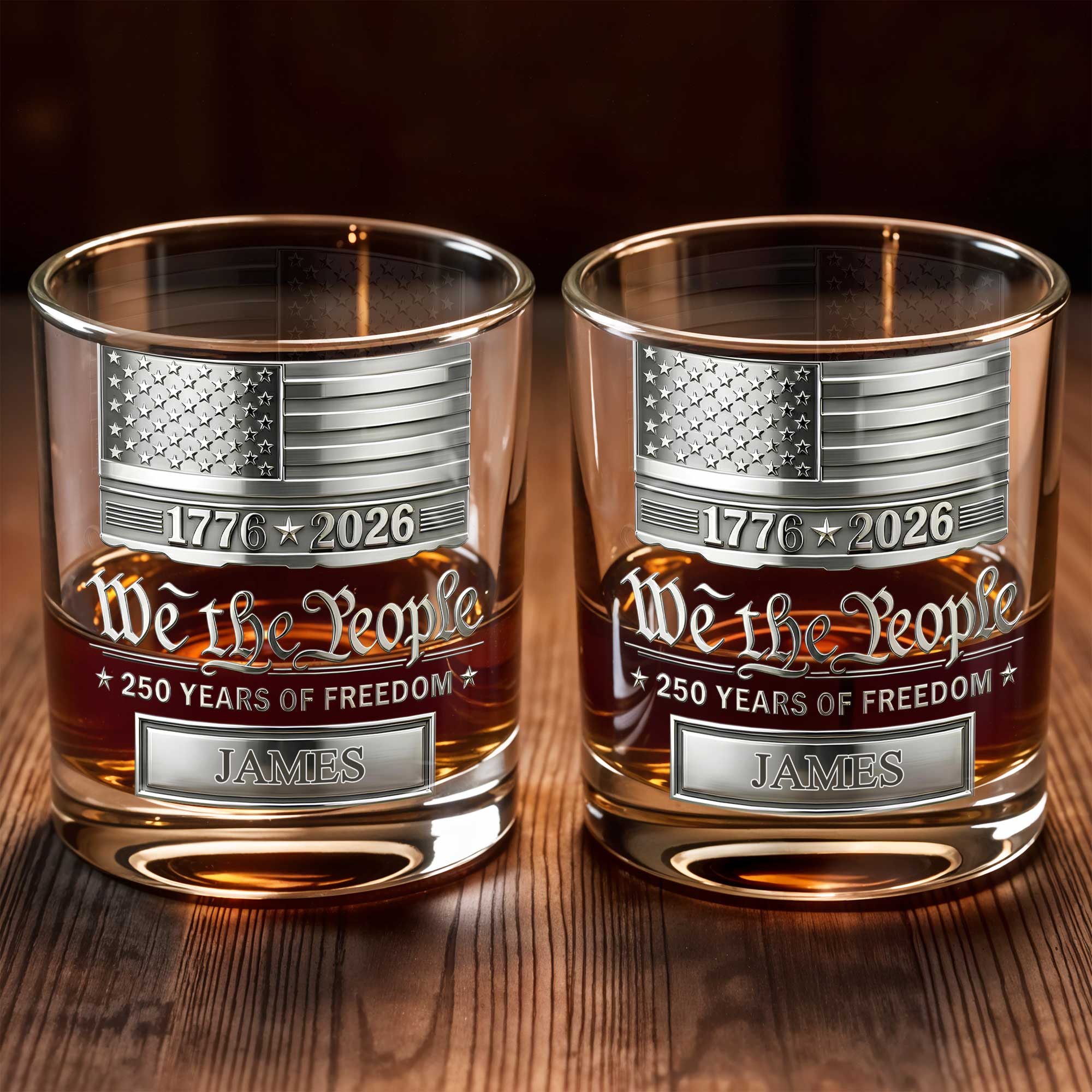 Personalized Custom Whiskey Glass American Flag Gift for Dad
