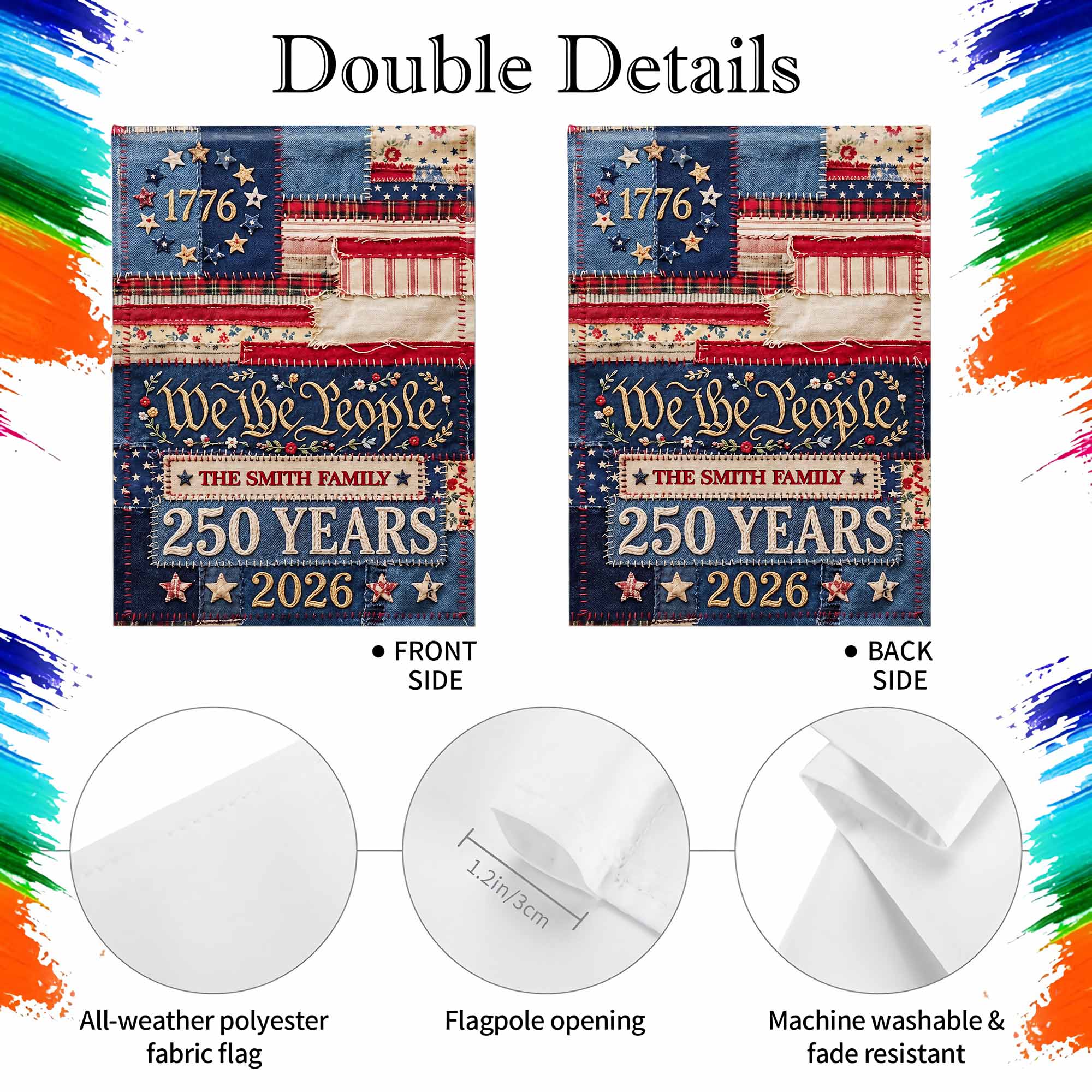 Personalized Double-Sided Garden Flag Custom Family Name 4th of July Gift