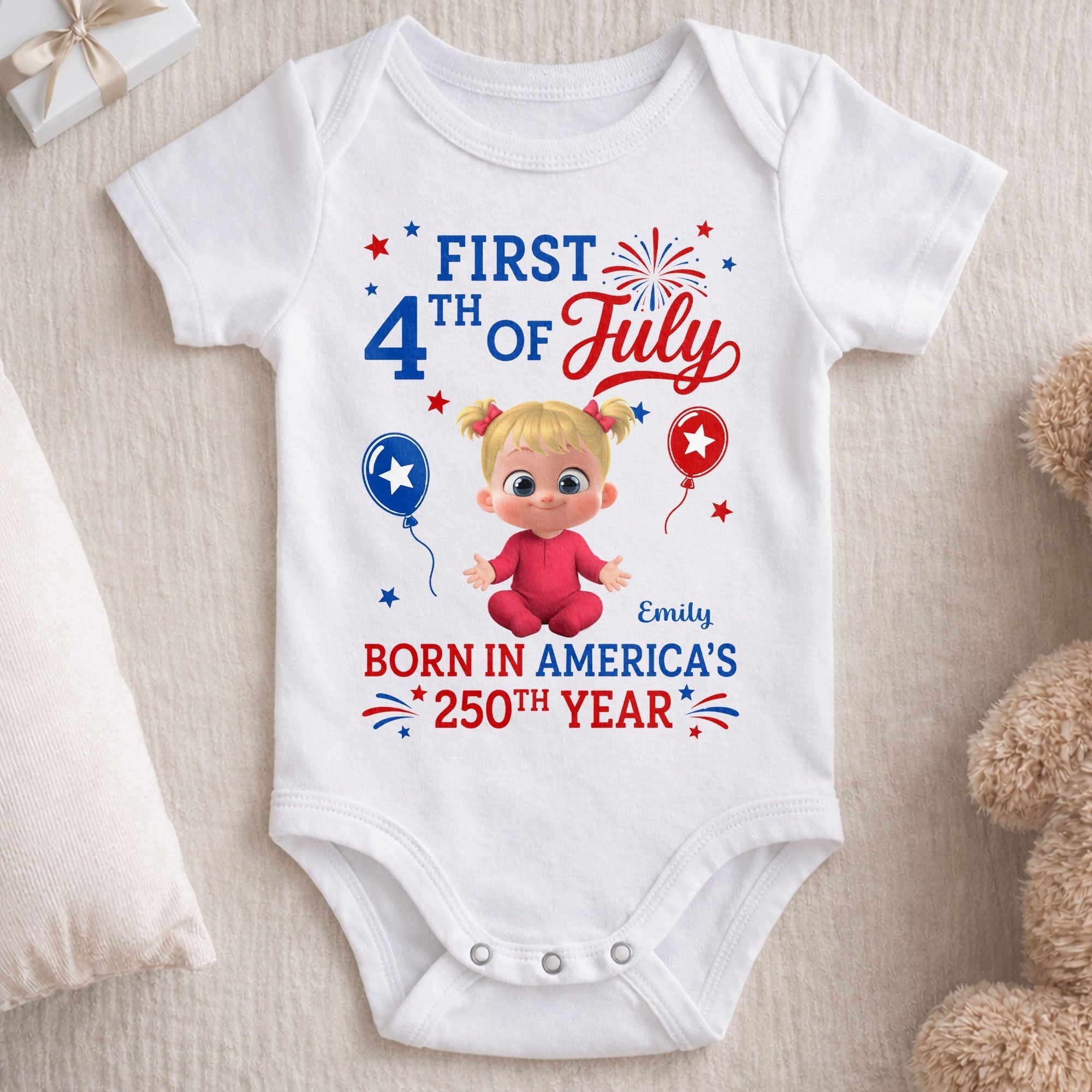 Personalized Baby Onesie Custom Name Independence Day Gift