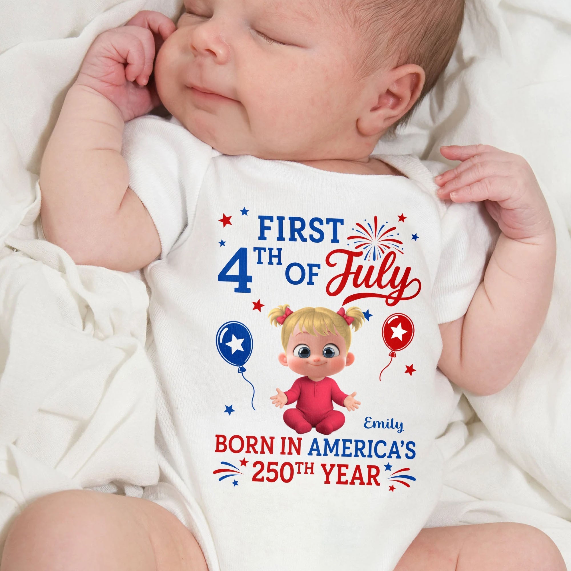 Personalized Baby Onesie Custom Name Independence Day Gift
