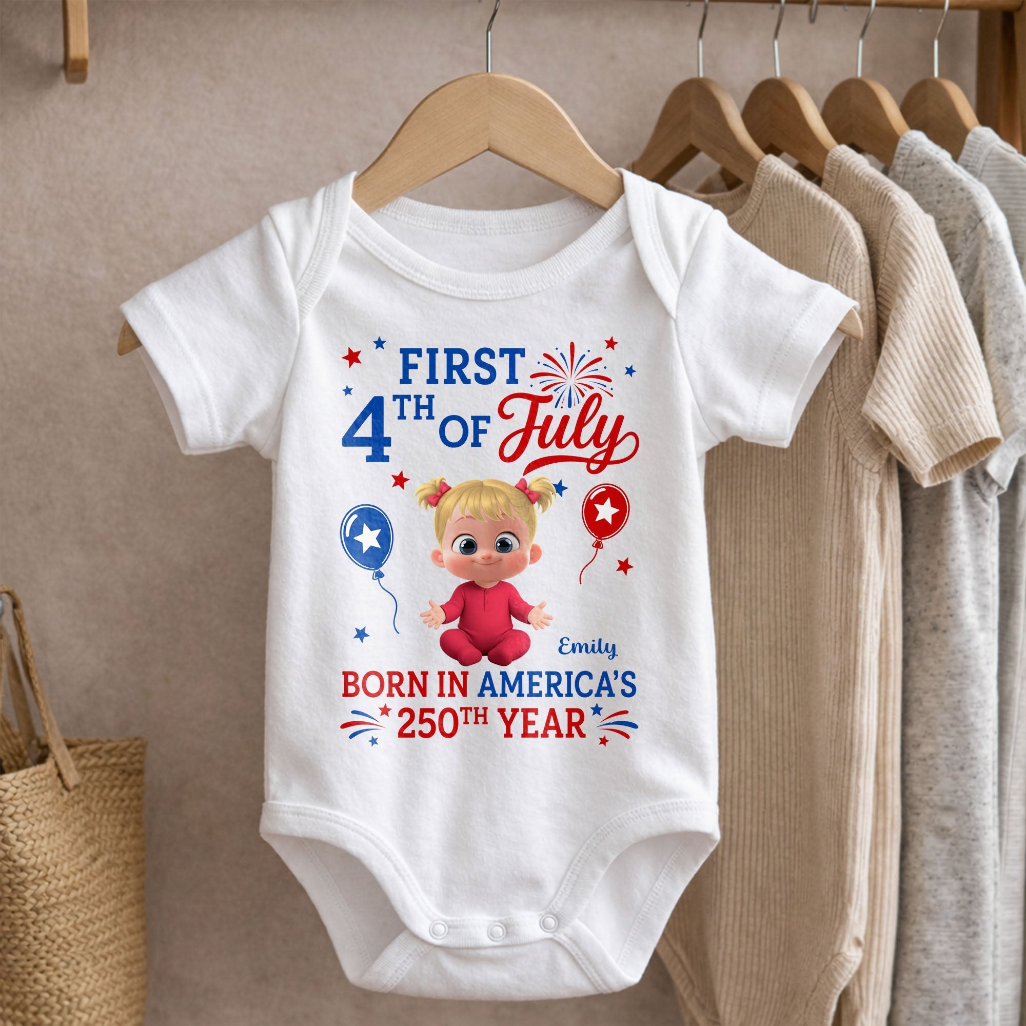 Personalized Baby Onesie Custom Name Independence Day Gift