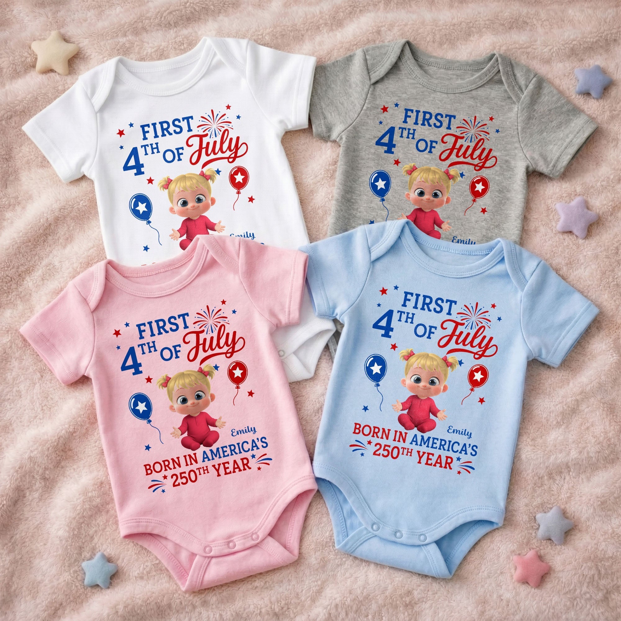 Personalized Baby Onesie Custom Name Independence Day Gift