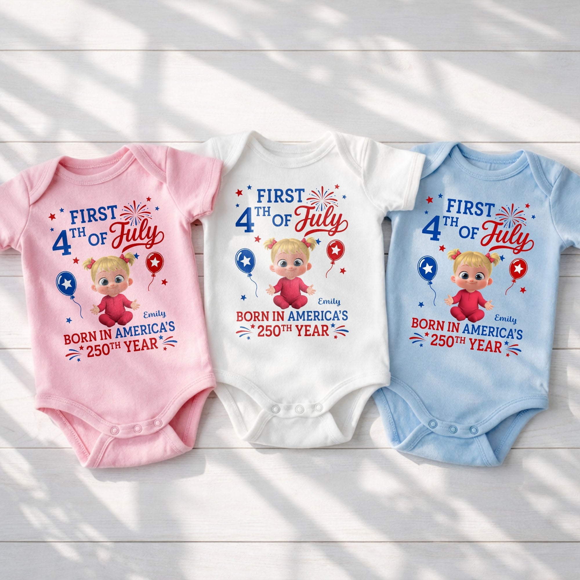 Personalized Baby Onesie Custom Name Independence Day Gift