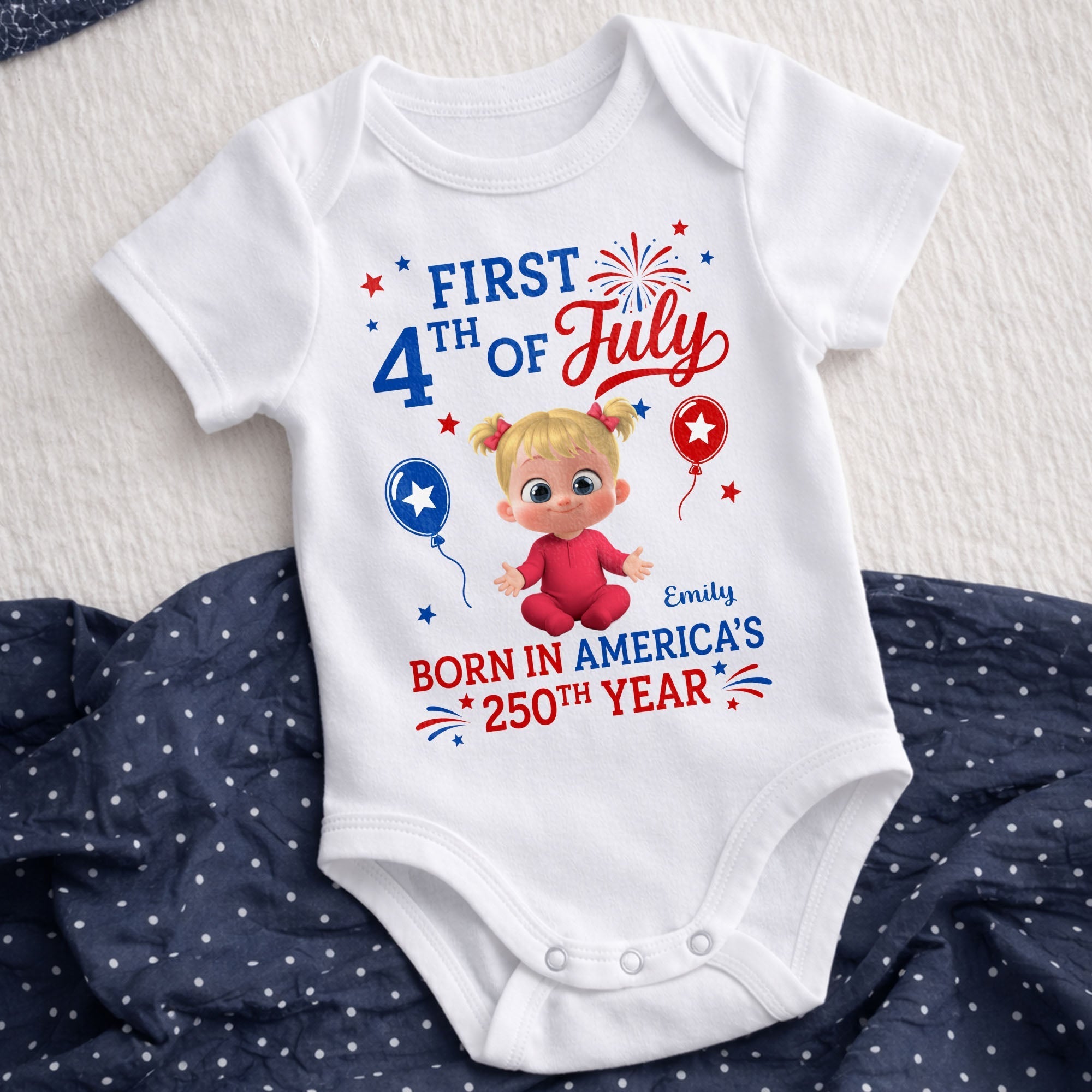 Personalized Baby Onesie Custom Name Independence Day Gift