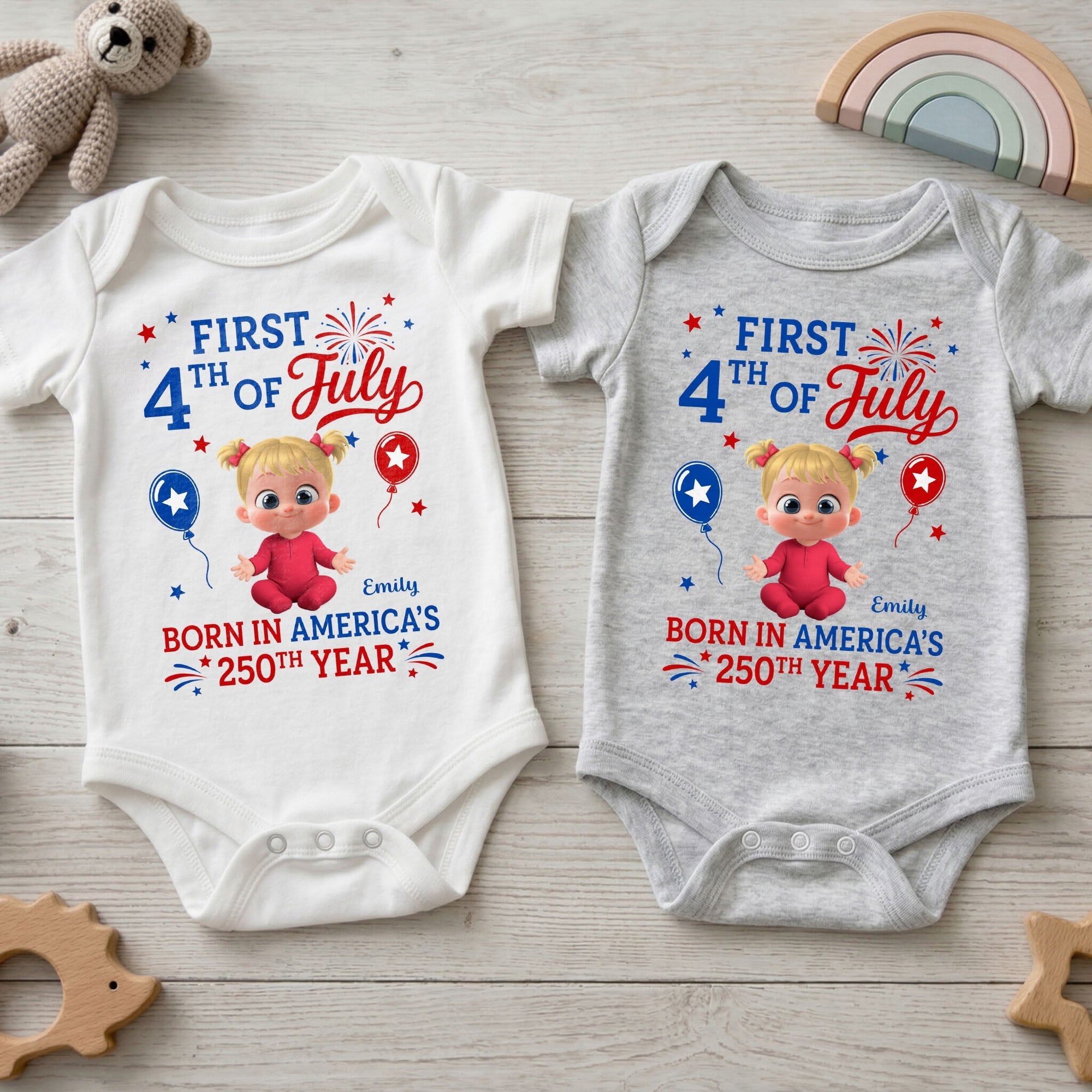 Personalized Baby Onesie Custom Name Independence Day Gift
