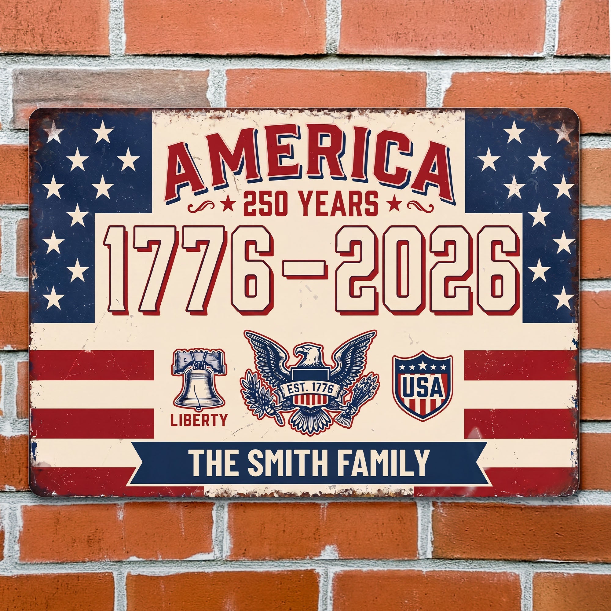 Personalized Metal Sign Custom Family Name USA Eagle Gift