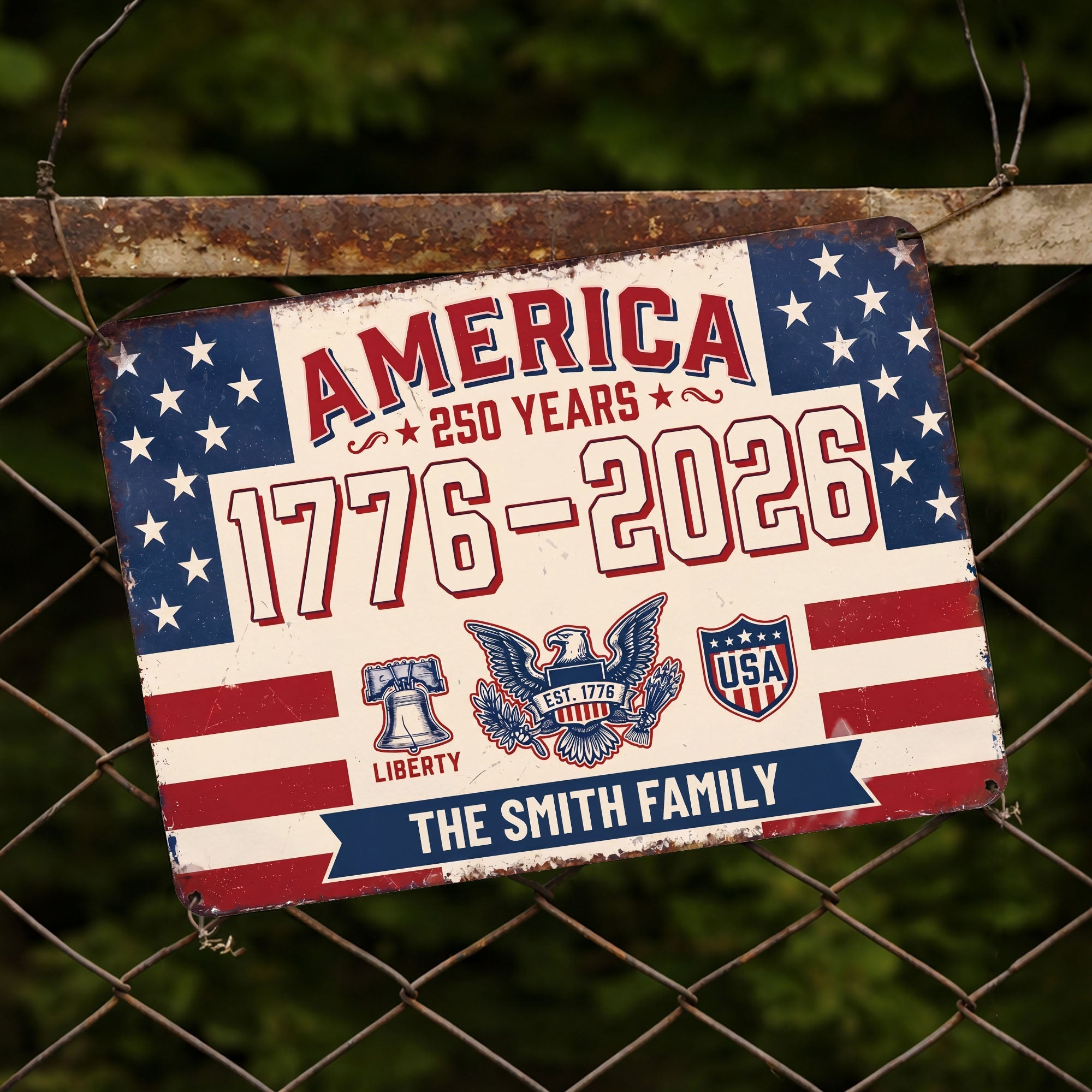 Personalized Metal Sign Custom Family Name USA Eagle Gift