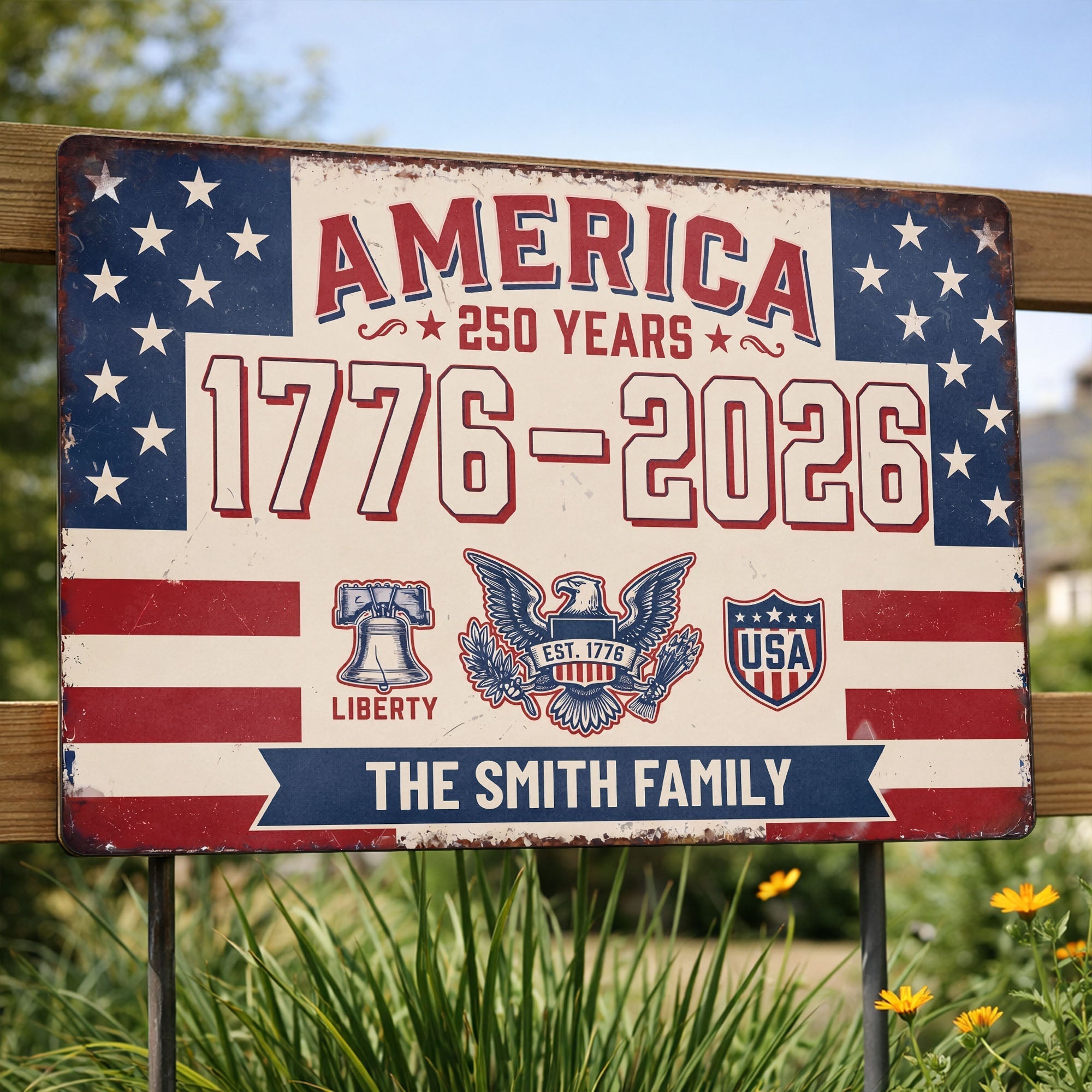 Personalized Metal Sign Custom Family Name USA Eagle Gift