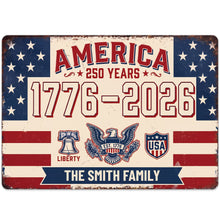 Load image into Gallery viewer, Personalized Metal Sign Custom Family Name USA Eagle Gift
