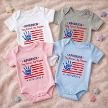Load image into Gallery viewer, Personalized American Flag Baby Onesie Custom Name Gift for 4th of July
