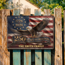 Load image into Gallery viewer, Personalized Metal Sign Custom Family Name Bald Eagle USA Flag Gift
