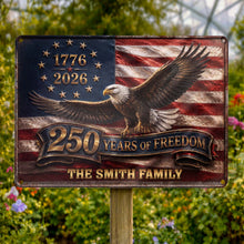 Load image into Gallery viewer, Personalized Metal Sign Custom Family Name Bald Eagle USA Flag Gift
