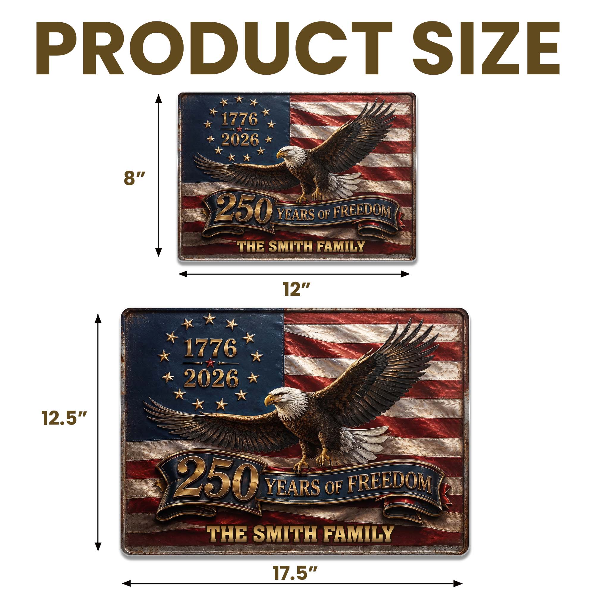 Personalized Metal Sign Custom Family Name Bald Eagle USA Flag Gift