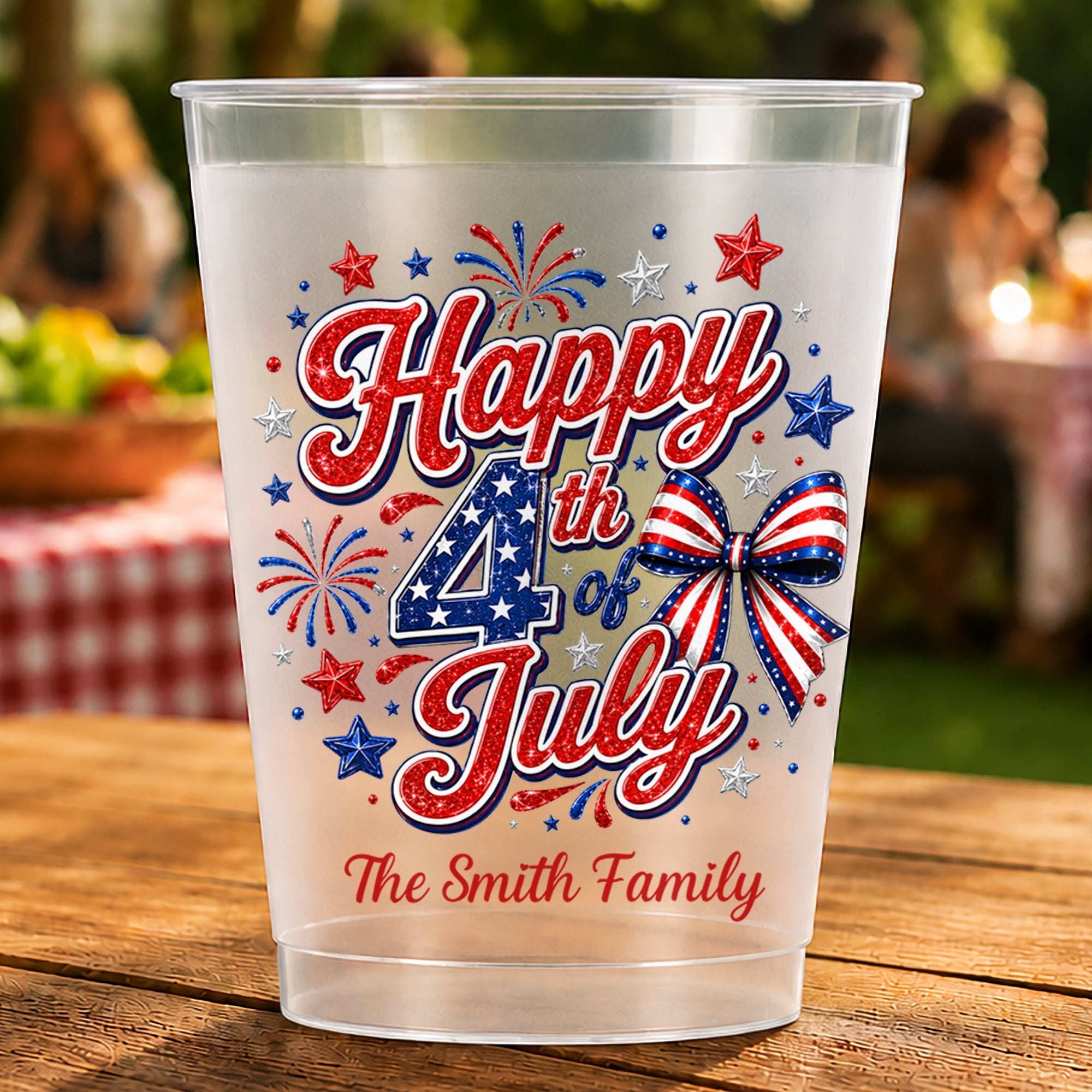 Personalized Frosted Cups with American Flag Custom Name Gift for 4th of July