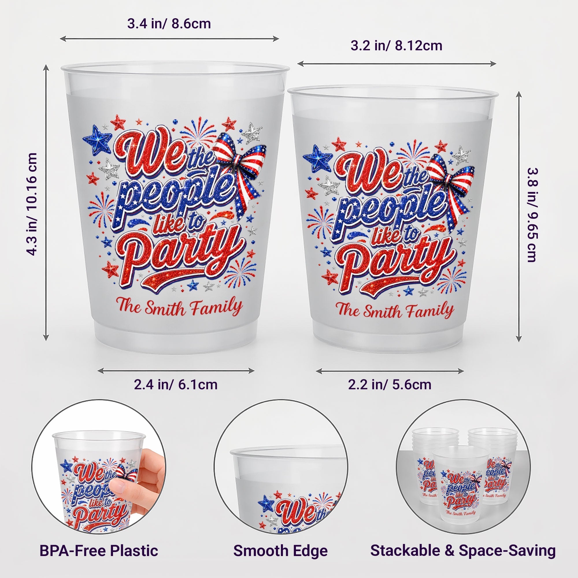 Personalized Frosted Cups with American Flag Custom Name Gift for 4th of July