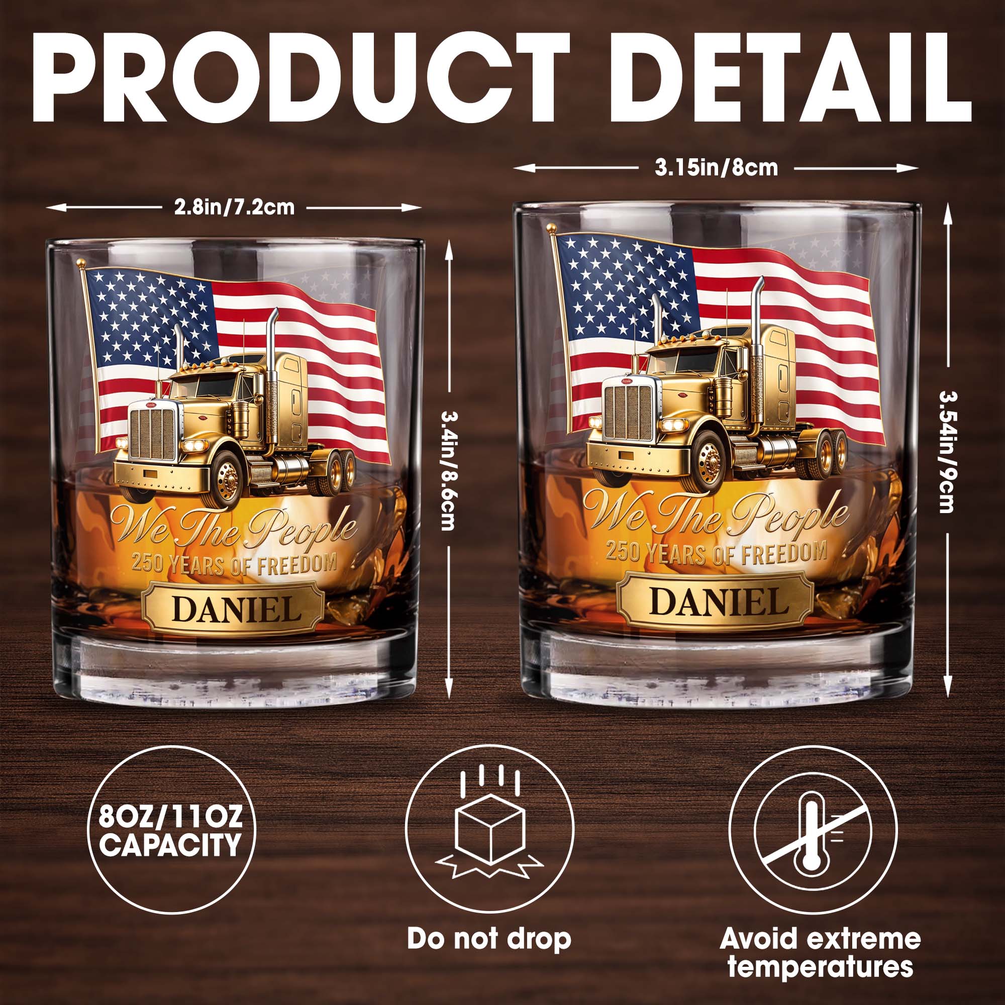 Personalized Custom Whiskey Glass 4th of July Gift for Dad