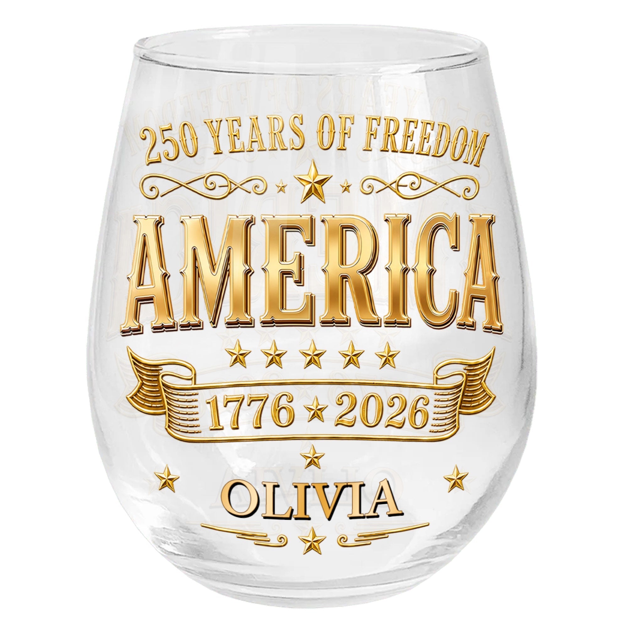 Personalized Stemless Wine Glass Custom Name Gift for 4th of July