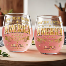 Load image into Gallery viewer, Personalized Stemless Wine Glass Custom Name Gift for 4th of July
