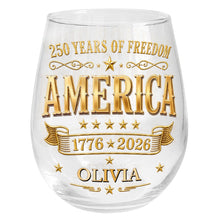 Load image into Gallery viewer, Personalized Stemless Wine Glass Custom Name Gift for 4th of July
