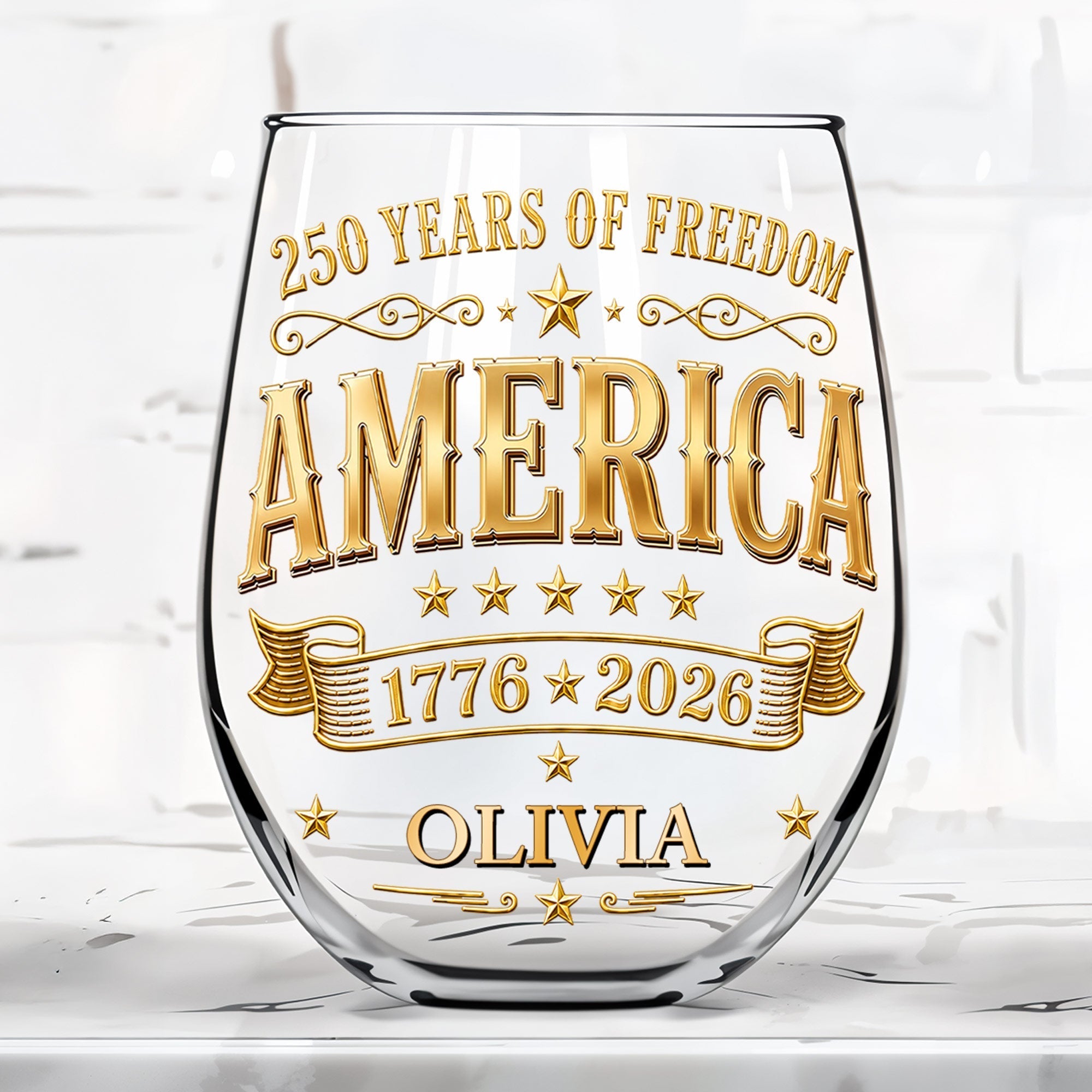 Personalized Stemless Wine Glass Custom Name Gift for 4th of July