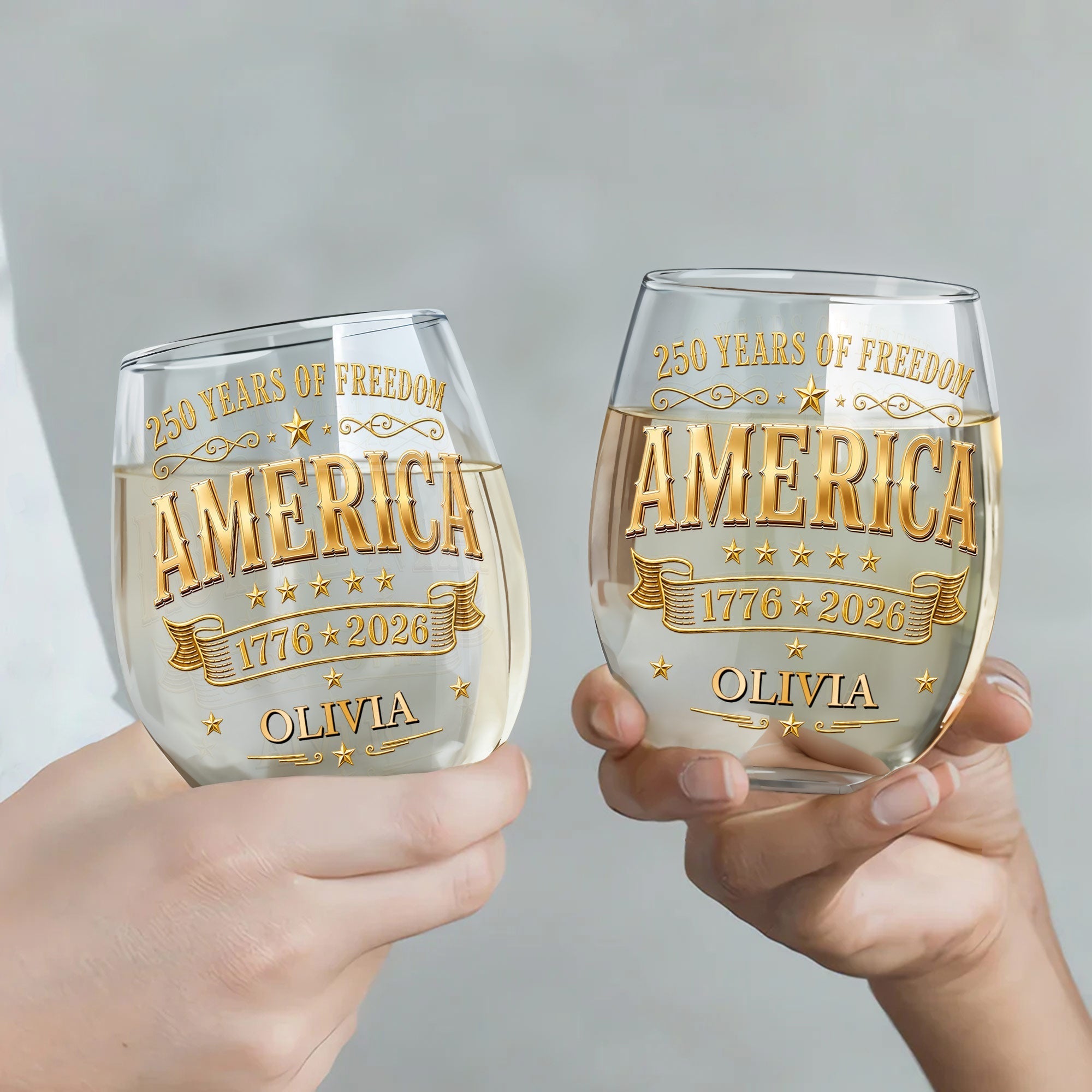 Personalized Stemless Wine Glass Custom Name Gift for 4th of July