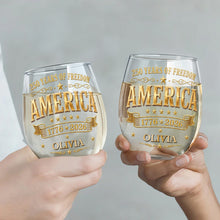 Load image into Gallery viewer, Personalized Stemless Wine Glass Custom Name Gift for 4th of July
