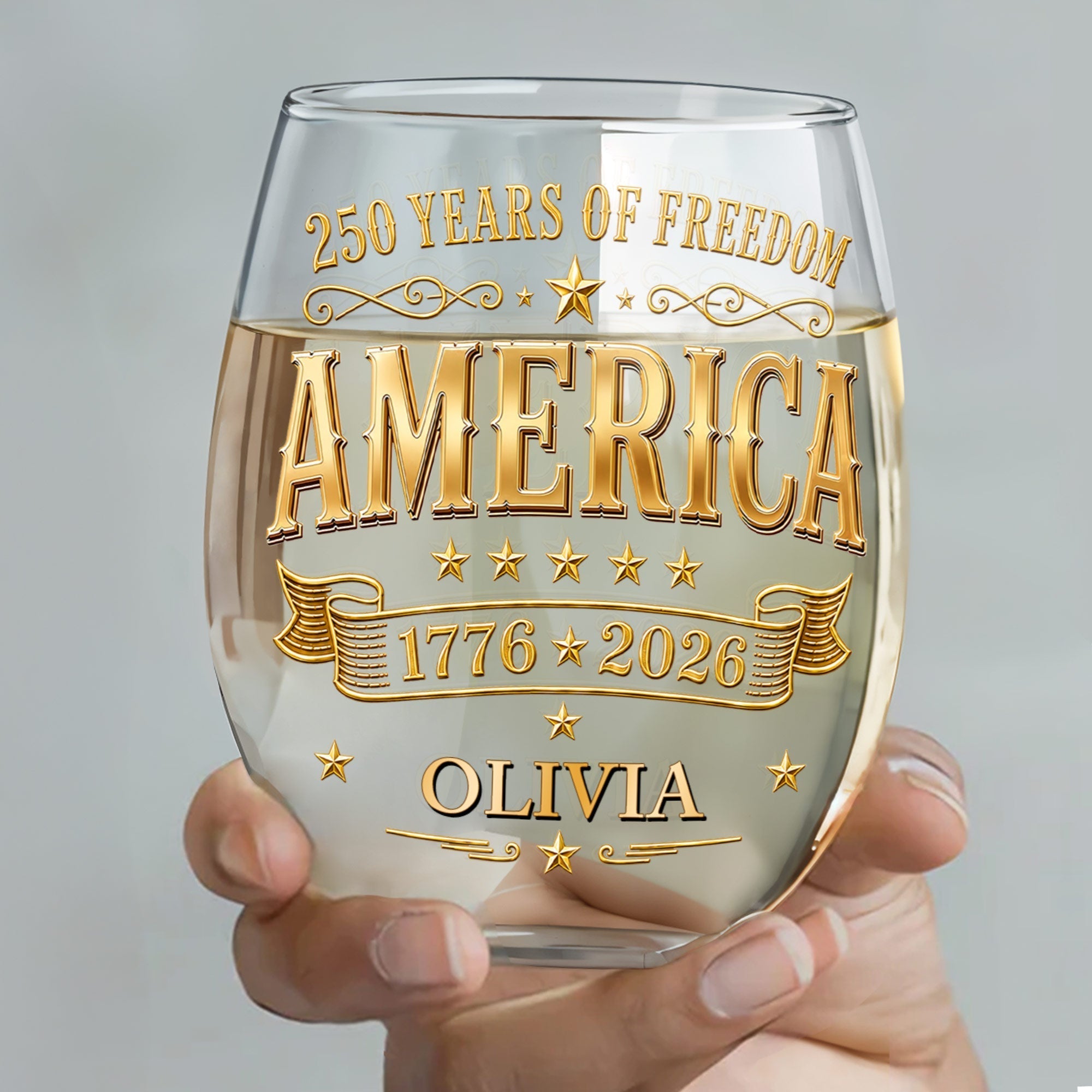 Personalized Stemless Wine Glass Custom Name Gift for 4th of July