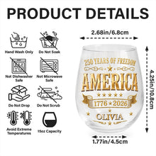 Load image into Gallery viewer, Personalized Stemless Wine Glass Custom Name Gift for 4th of July
