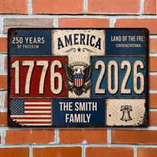 Load image into Gallery viewer, Personalized Metal Sign American Flag Custom Family Name Gift
