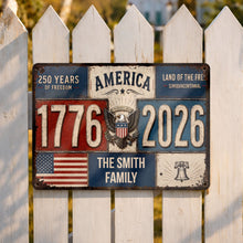 Load image into Gallery viewer, Personalized Metal Sign American Flag Custom Family Name Gift
