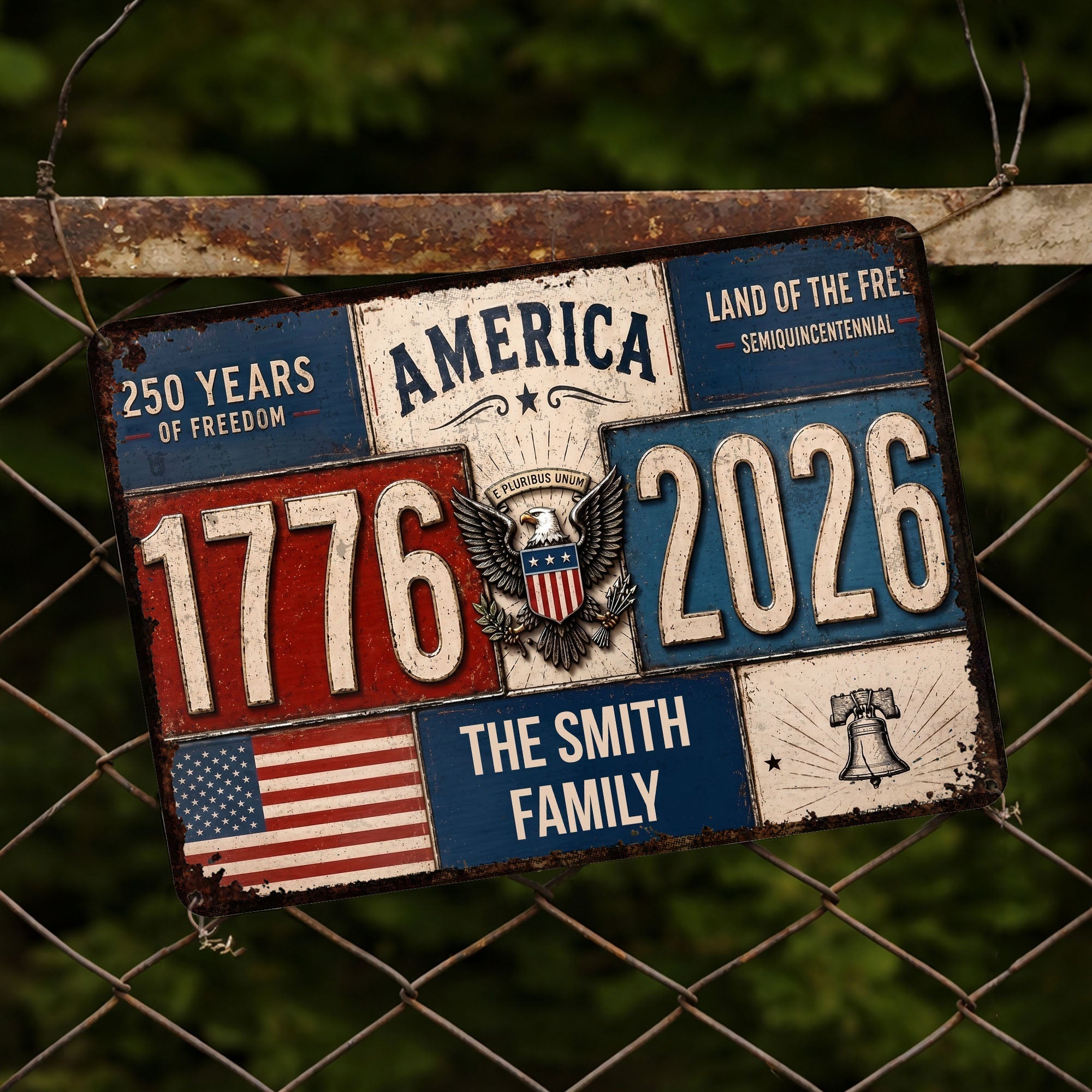Personalized Metal Sign American Flag Custom Family Name Gift