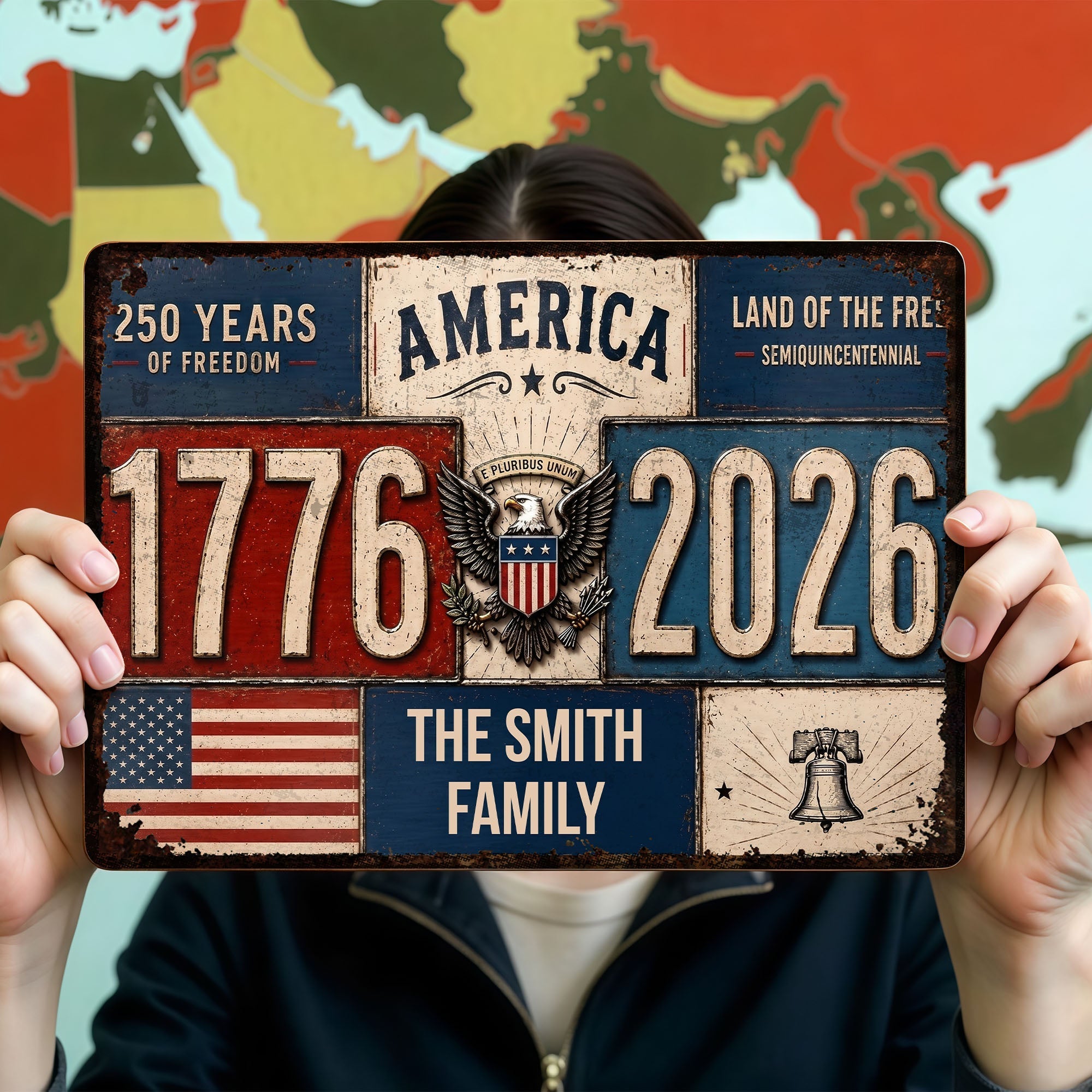 Personalized Metal Sign American Flag Custom Family Name Gift