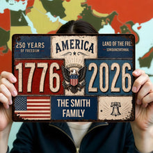 Load image into Gallery viewer, Personalized Metal Sign American Flag Custom Family Name Gift

