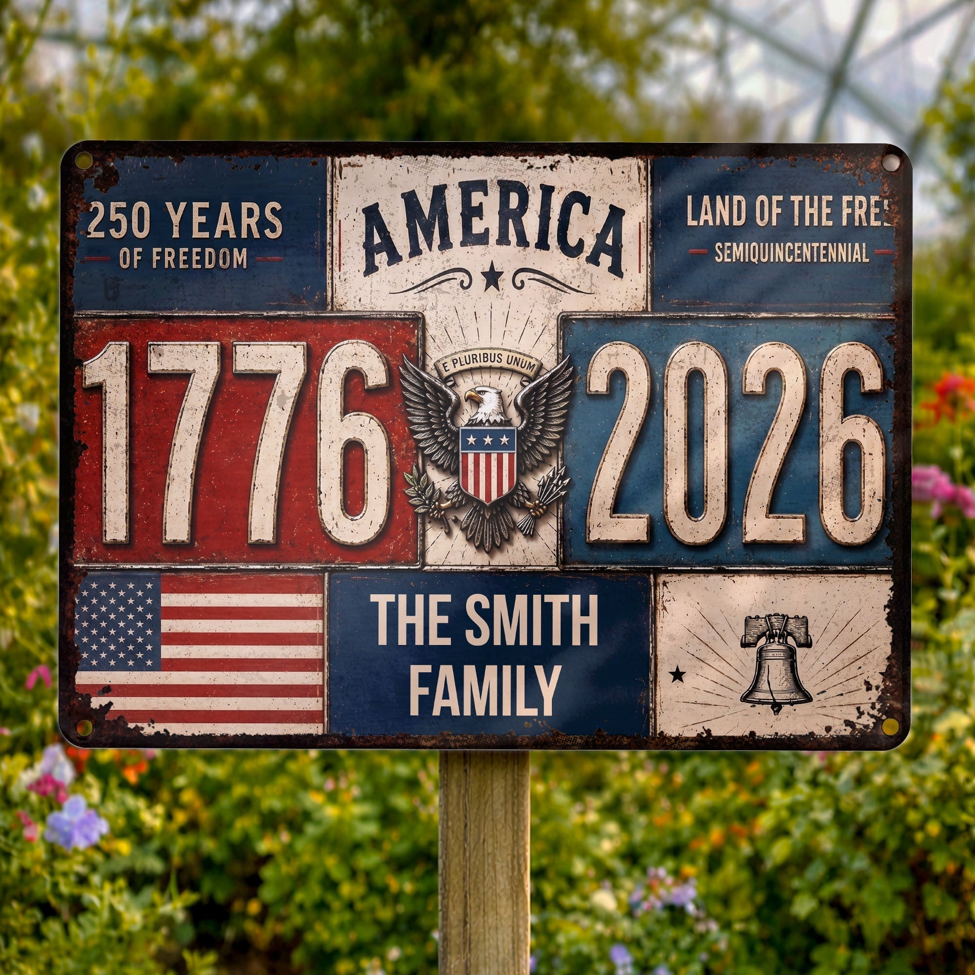Personalized Metal Sign American Flag Custom Family Name Gift